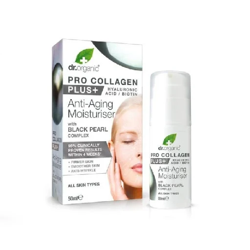 Dr. Organic Pro Collagen Hyaluronic Acid, Biotin Plus Black Pearl Complex 50ml - All Skin Types